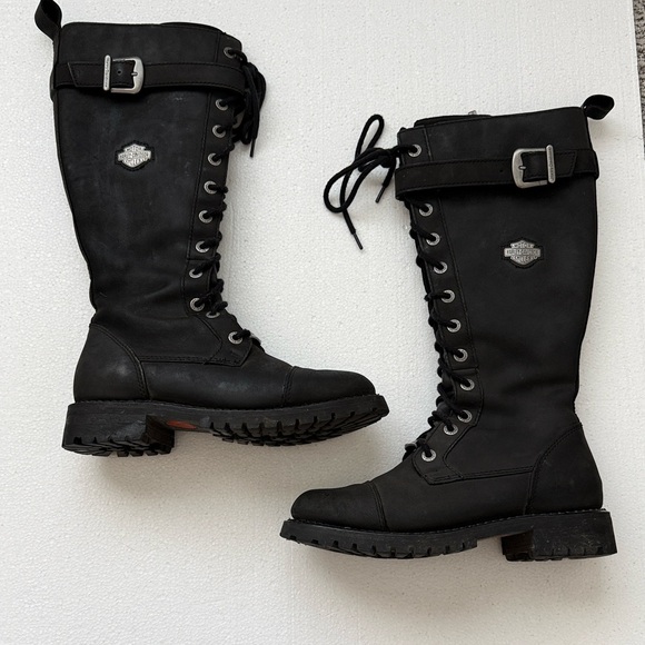 Harley-Davidson Savannah 14" Lace Up Black Leather Riding Boots SIze 7.5 - Picture 1 of 11